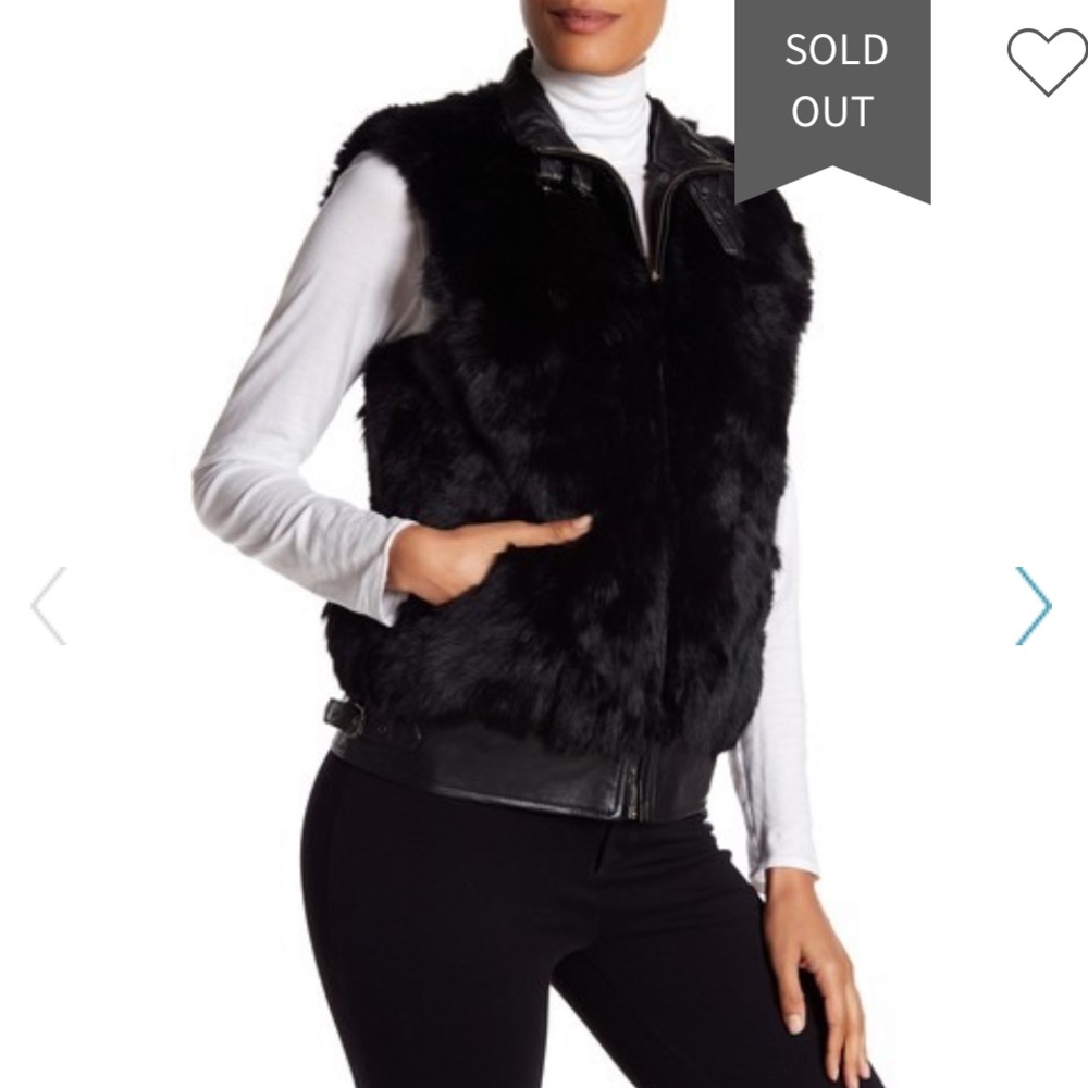 Surell Rabbit Fur Leather Vest in Black